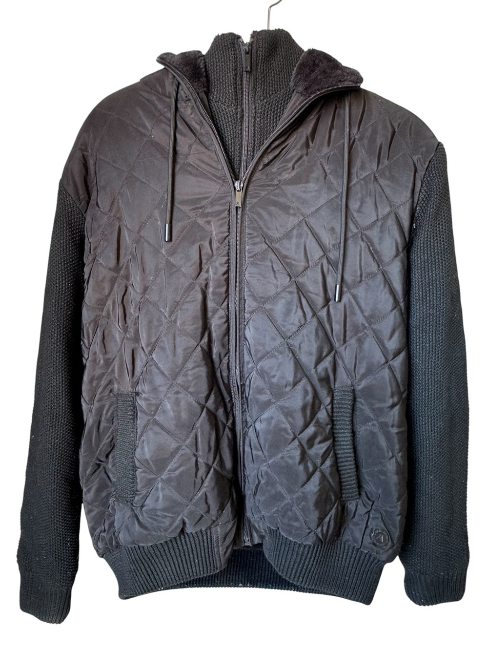 Marc Asher NY Quilted Black Puffer Jacket w/ Knit Sleeves Fur Lined Women’s M